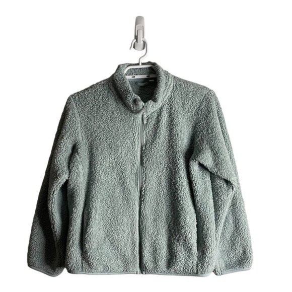 Uniqlo Youth Girls Teal Sherpa Fleece Full Zip Jacket - Picture 1 of 8